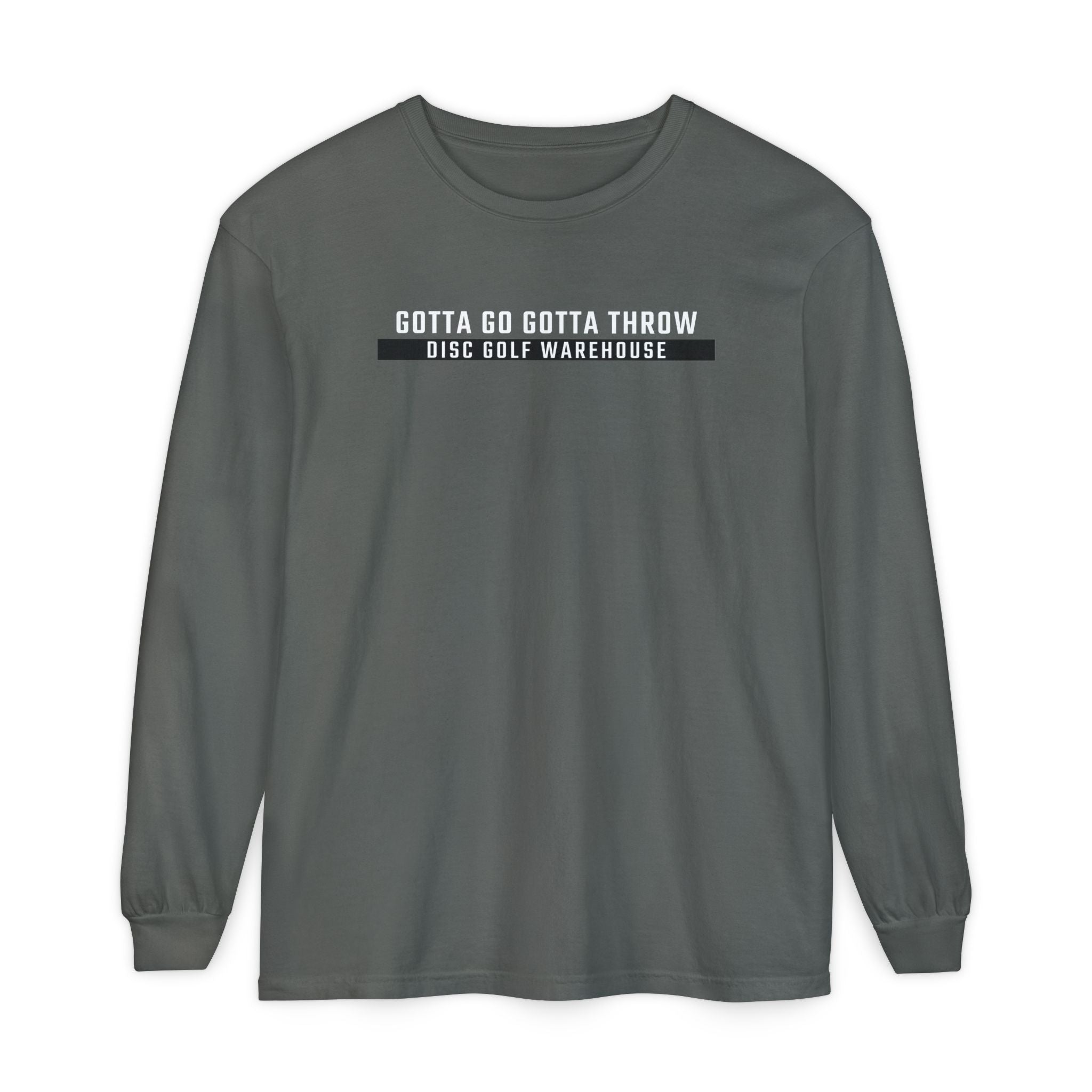 Gotta Go Gotta Throw Bar Stamp Unisex Garment-dyed Long Sleeve Disc Golf T-Shirt [AVAILABLE ONLINE ONLY]