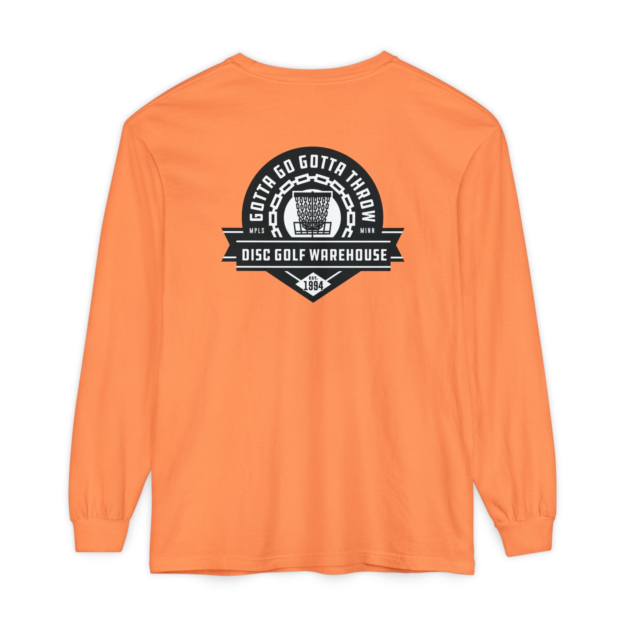 Gotta Go Gotta Throw Bar Stamp Unisex Garment-dyed Long Sleeve Disc Golf T-Shirt [AVAILABLE ONLINE ONLY]