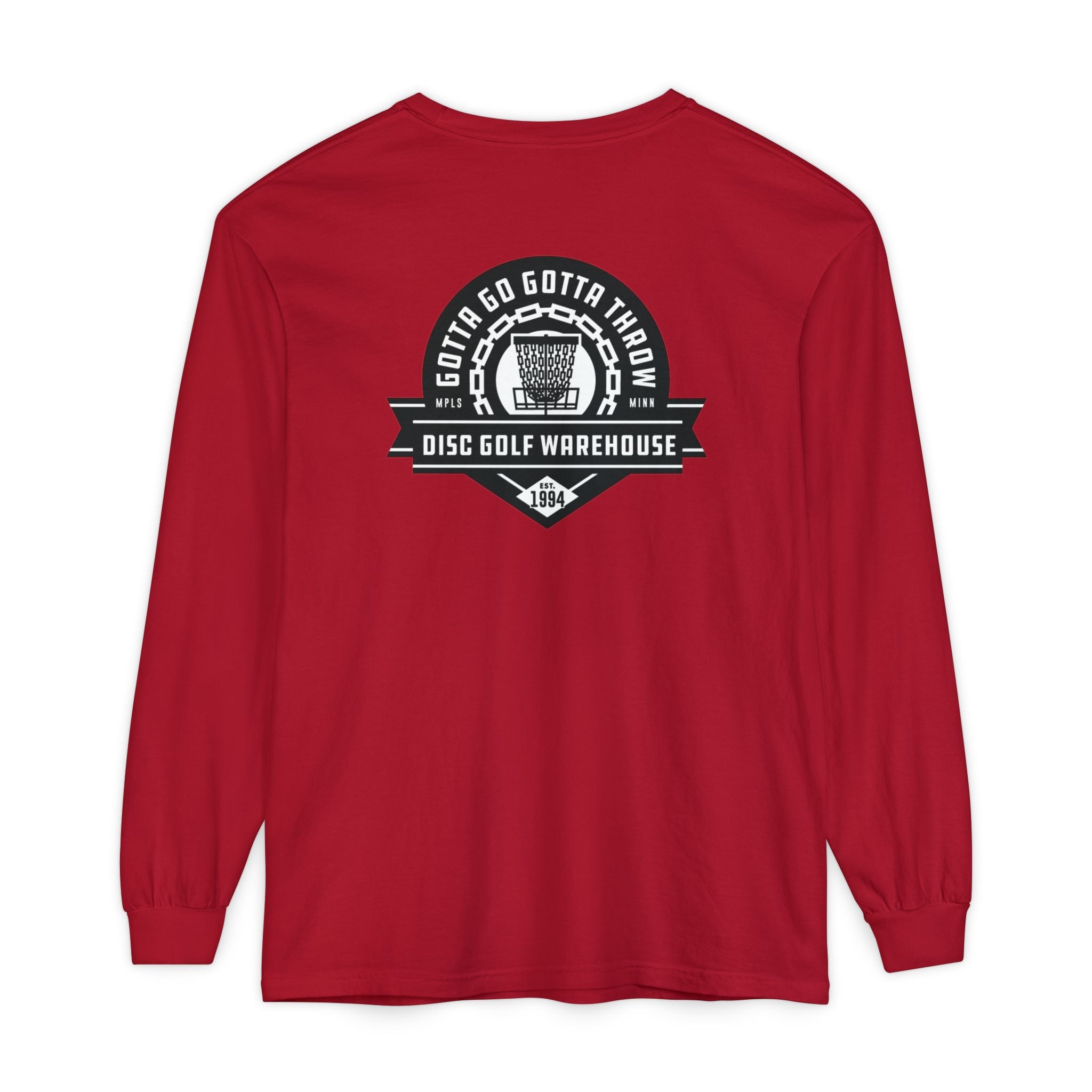 Gotta Go Gotta Throw Bar Stamp Unisex Garment-dyed Long Sleeve Disc Golf T-Shirt [AVAILABLE ONLINE ONLY]