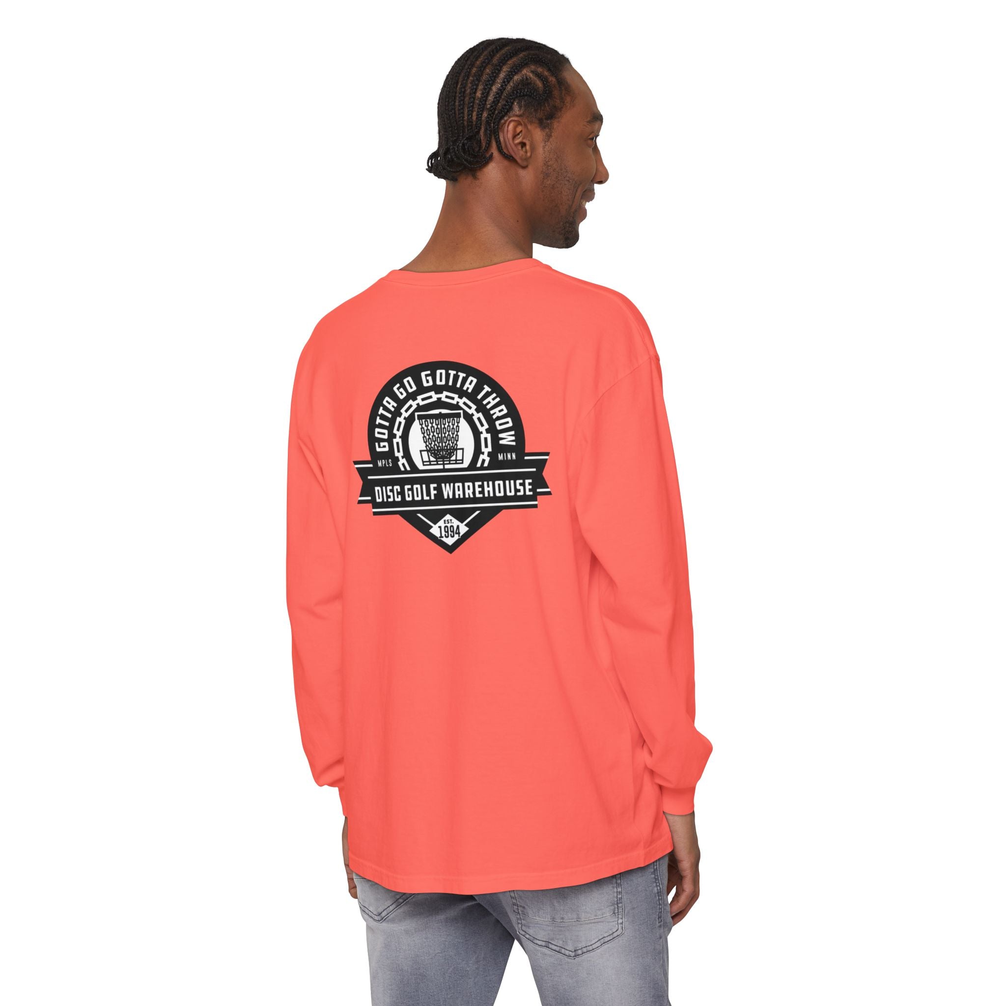 Gotta Go Gotta Throw Bar Stamp Unisex Garment-dyed Long Sleeve Disc Golf T-Shirt [AVAILABLE ONLINE ONLY]