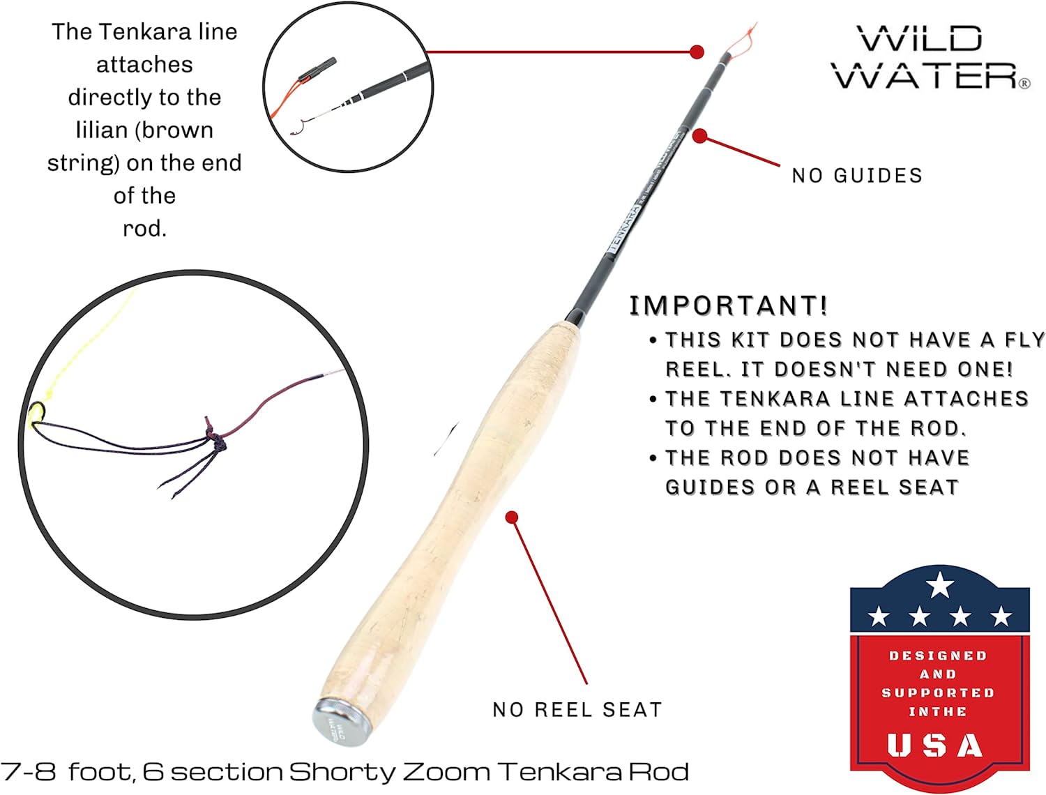 Wild Water Tenkara Zoom Fly Fishing Kit 7-8 ft Shorty Rod