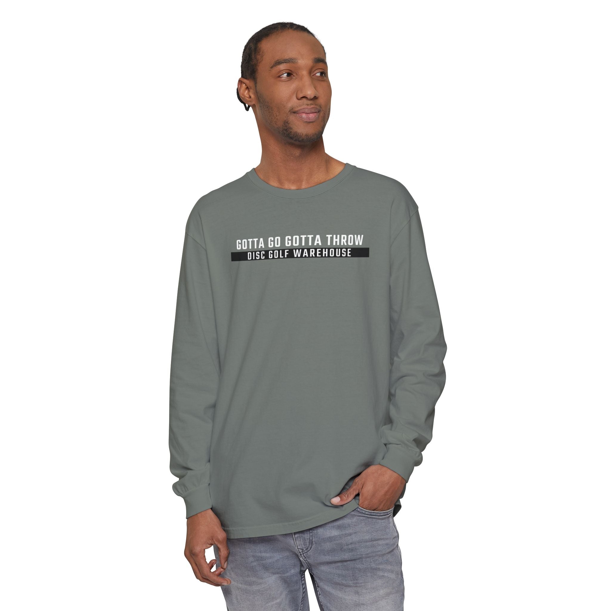 Gotta Go Gotta Throw Bar Stamp Unisex Garment-dyed Long Sleeve Disc Golf T-Shirt [AVAILABLE ONLINE ONLY]