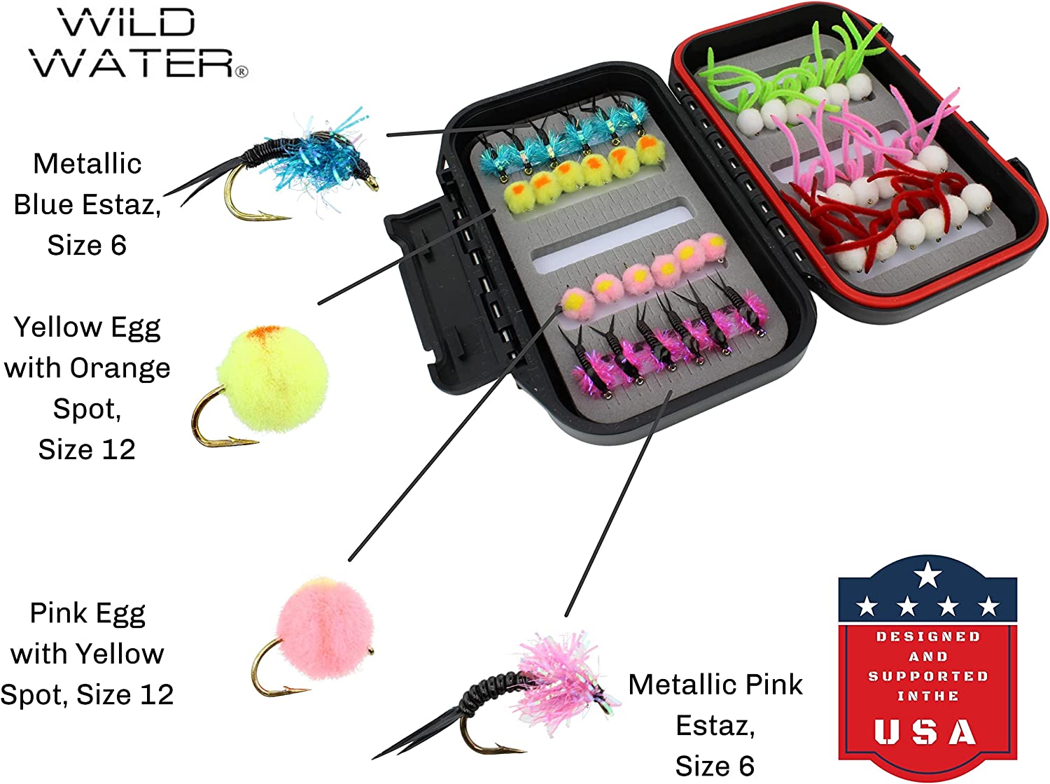 Wild Water Steelhead/Egg Fly Assortment, 42 Flies with Small Fly Box