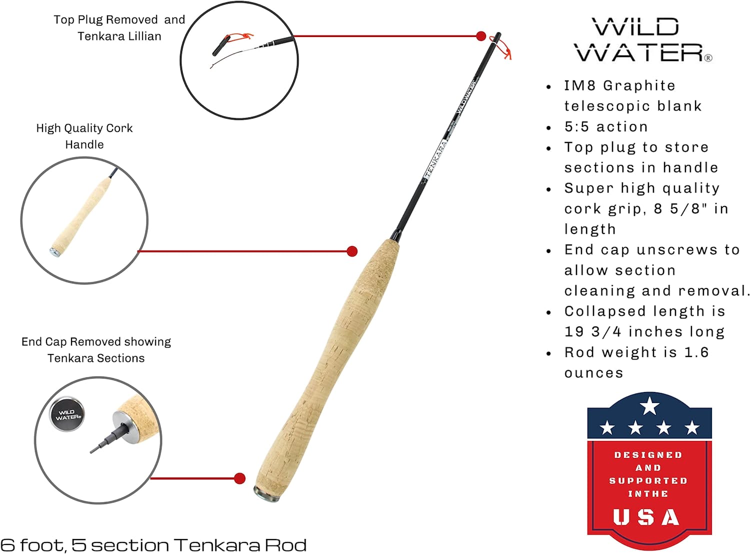 Wild Water Tenkara Fly Fishing Kit 6 ft Rod