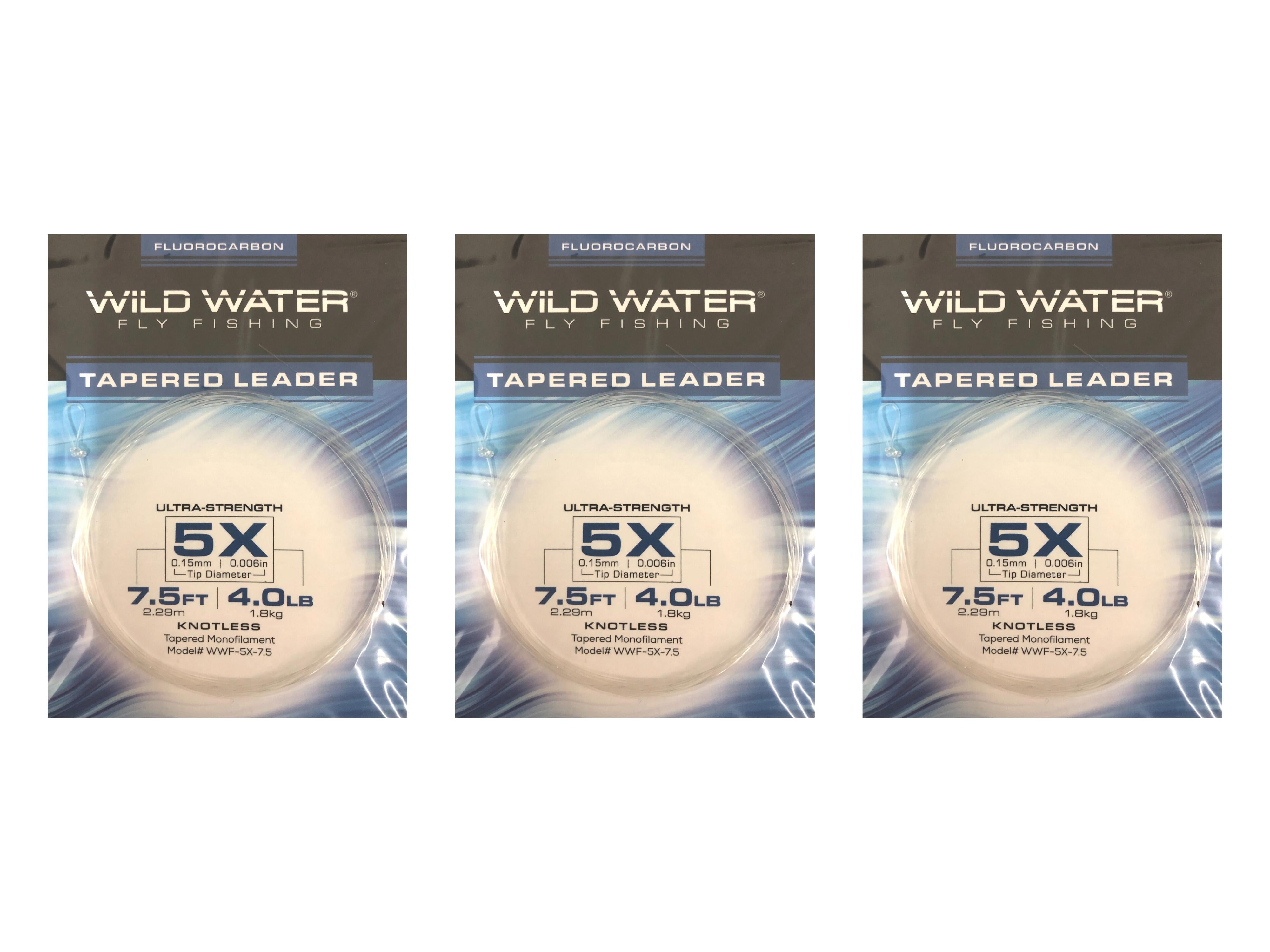 Wild Water Fly Fishing Fluorocarbon Leader 5X, 7.5', 3 Pack