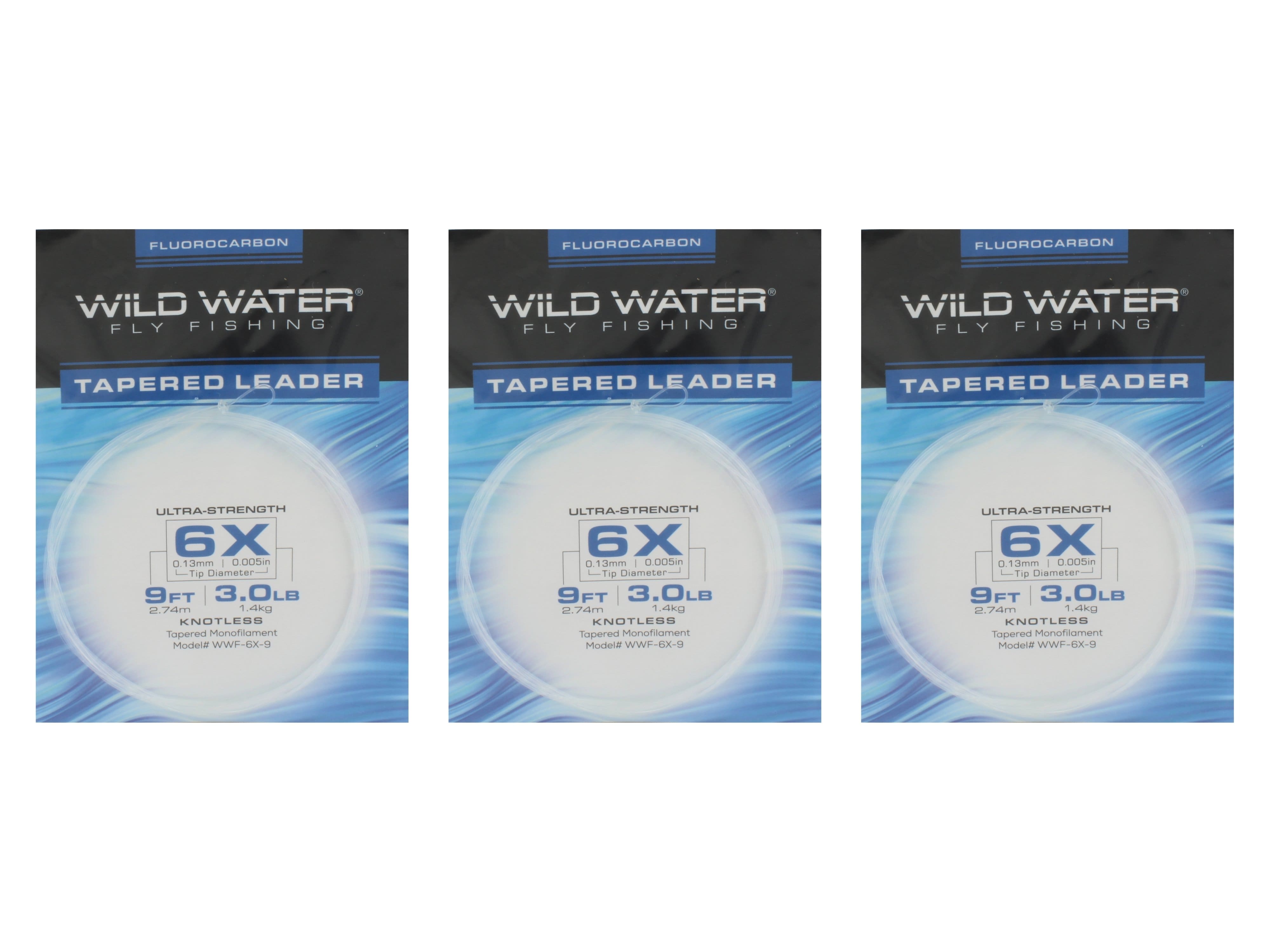 Wild Water Fly Fishing Fluorocarbon Leader 6X, 9', 3 Pack