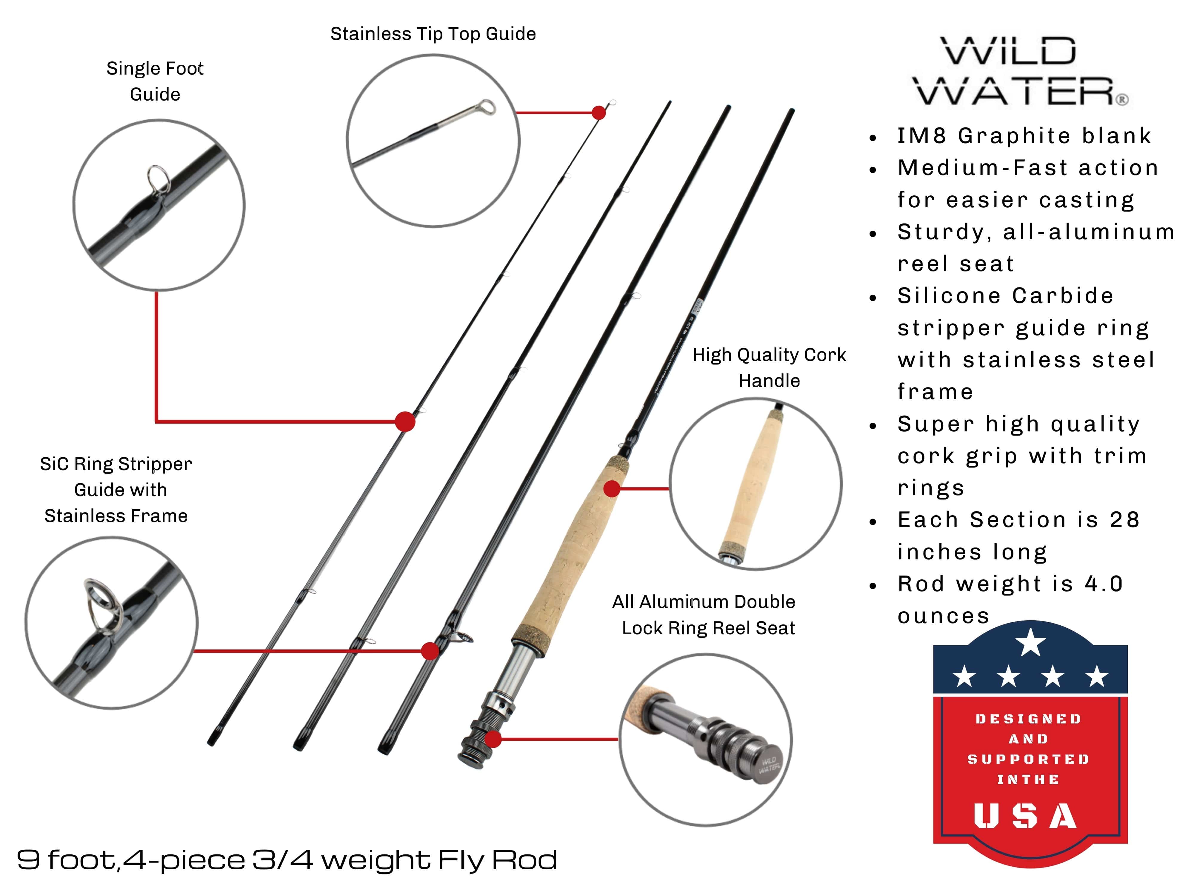 Wild Water Deluxe Fly Fishing Kit, 9 ft 3/4 wt Rod