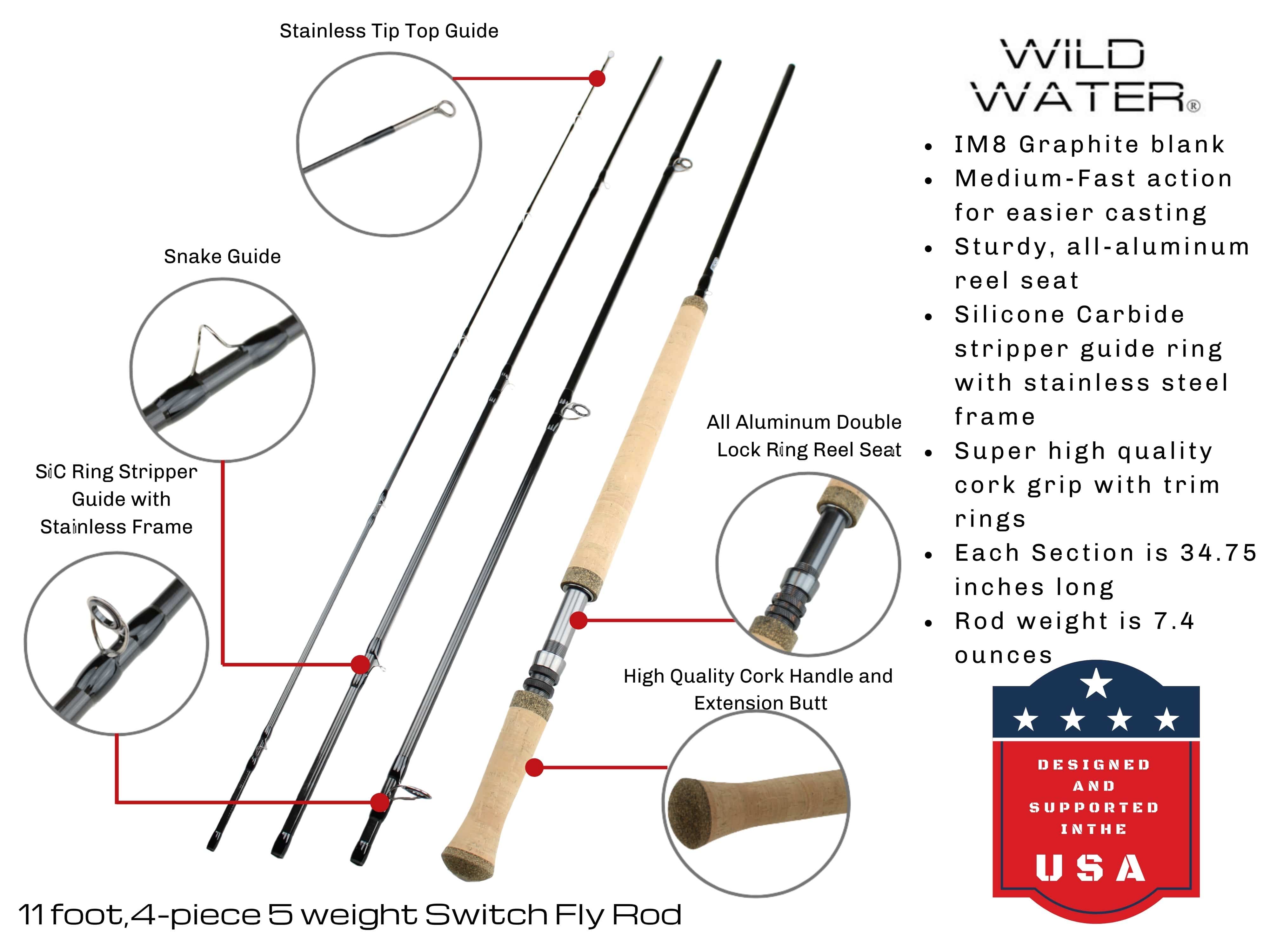 Wild Water Fly Fishing Kit for Bass and Pike, 11 ft 5 wt Switch Rod