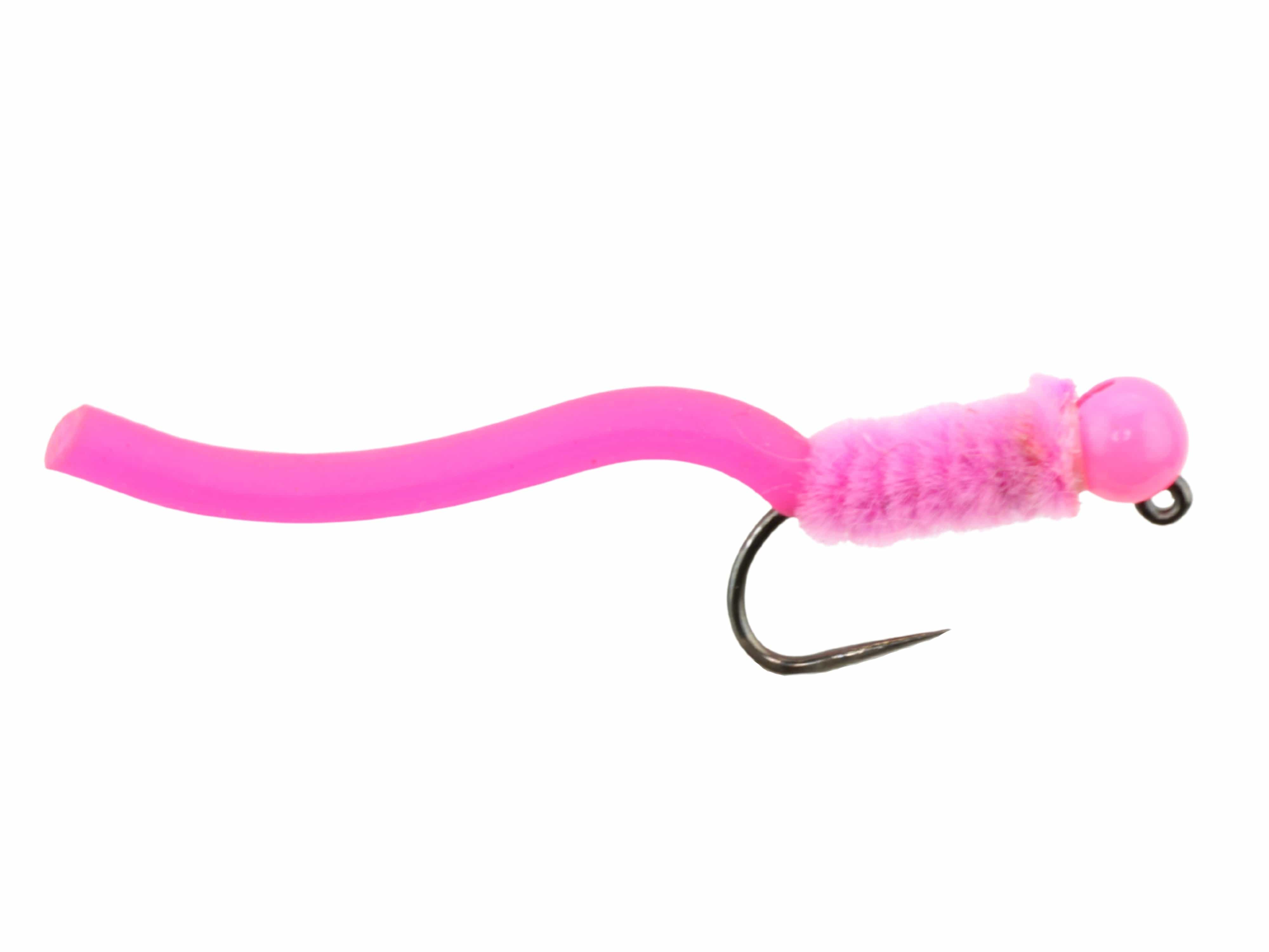 Wild Water Fly Fishing Tungsten Bead Head Pink Squirmy Worm, Size 12, Qty. 6