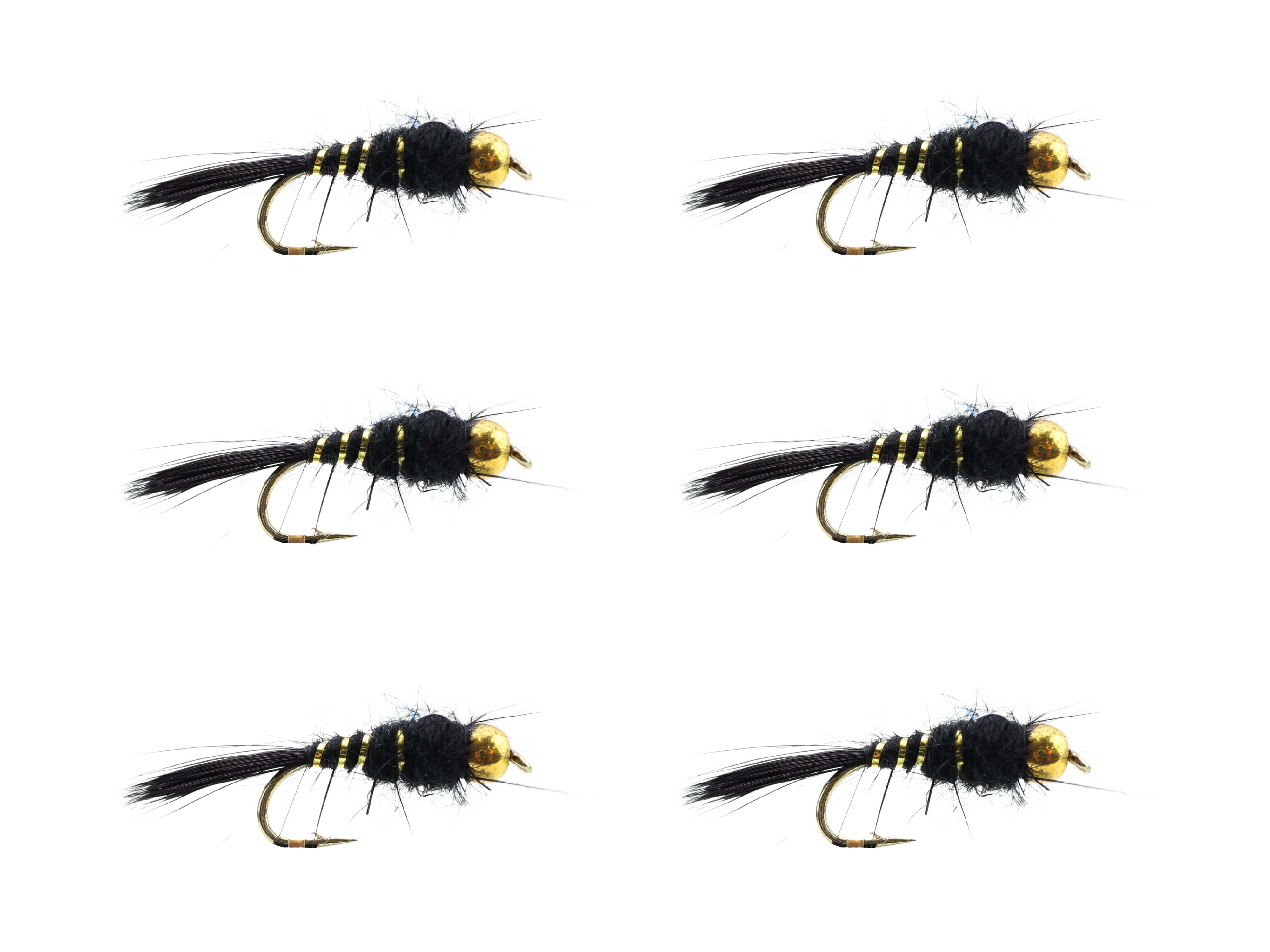 Wild Water Fly Fishing Bead Head Black Flashback Nymph, Size 12, Qty. 6