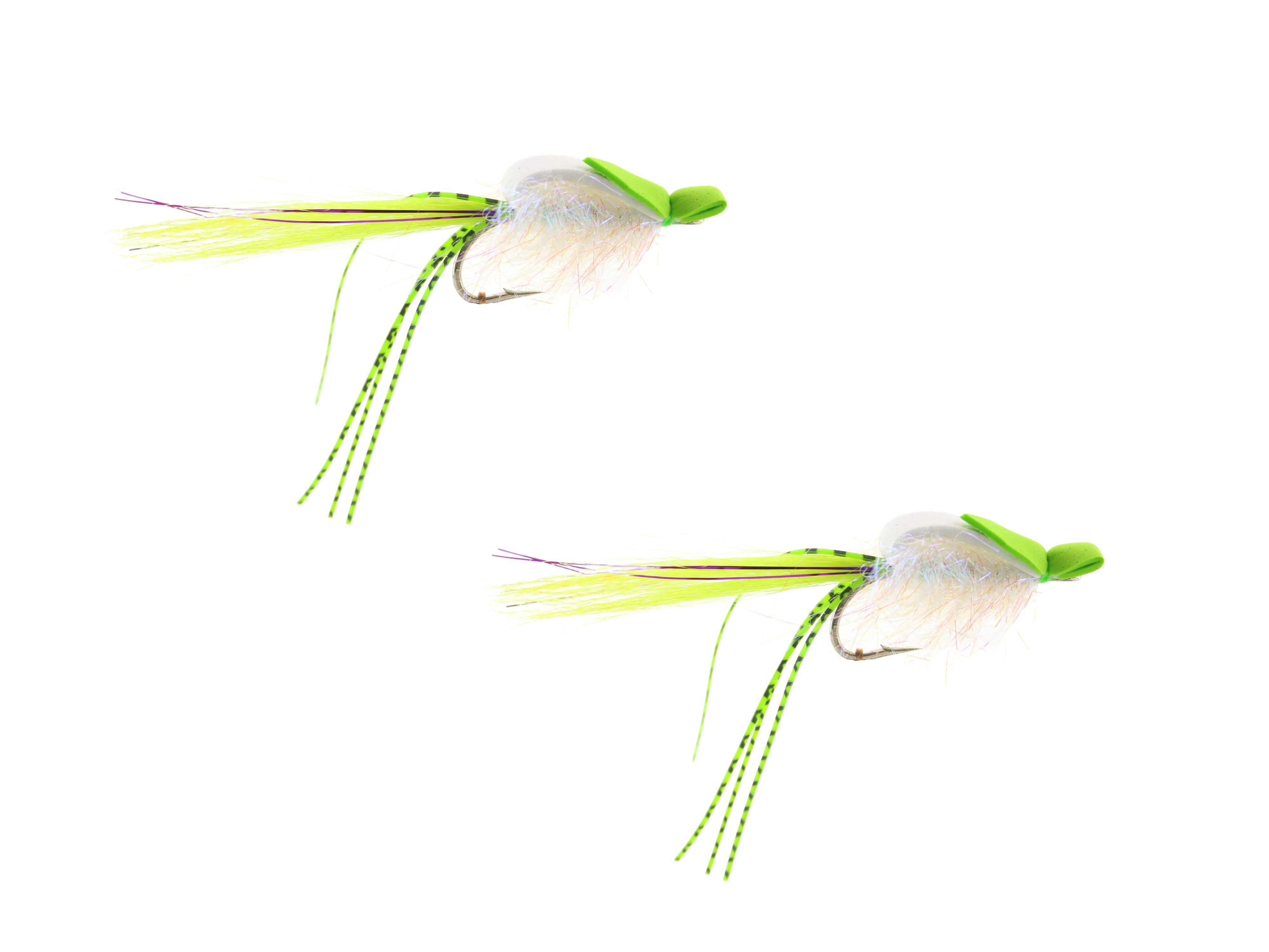 Chartreuse and White Saltwater EP Foam Fly, size 2/0, Qty. 2