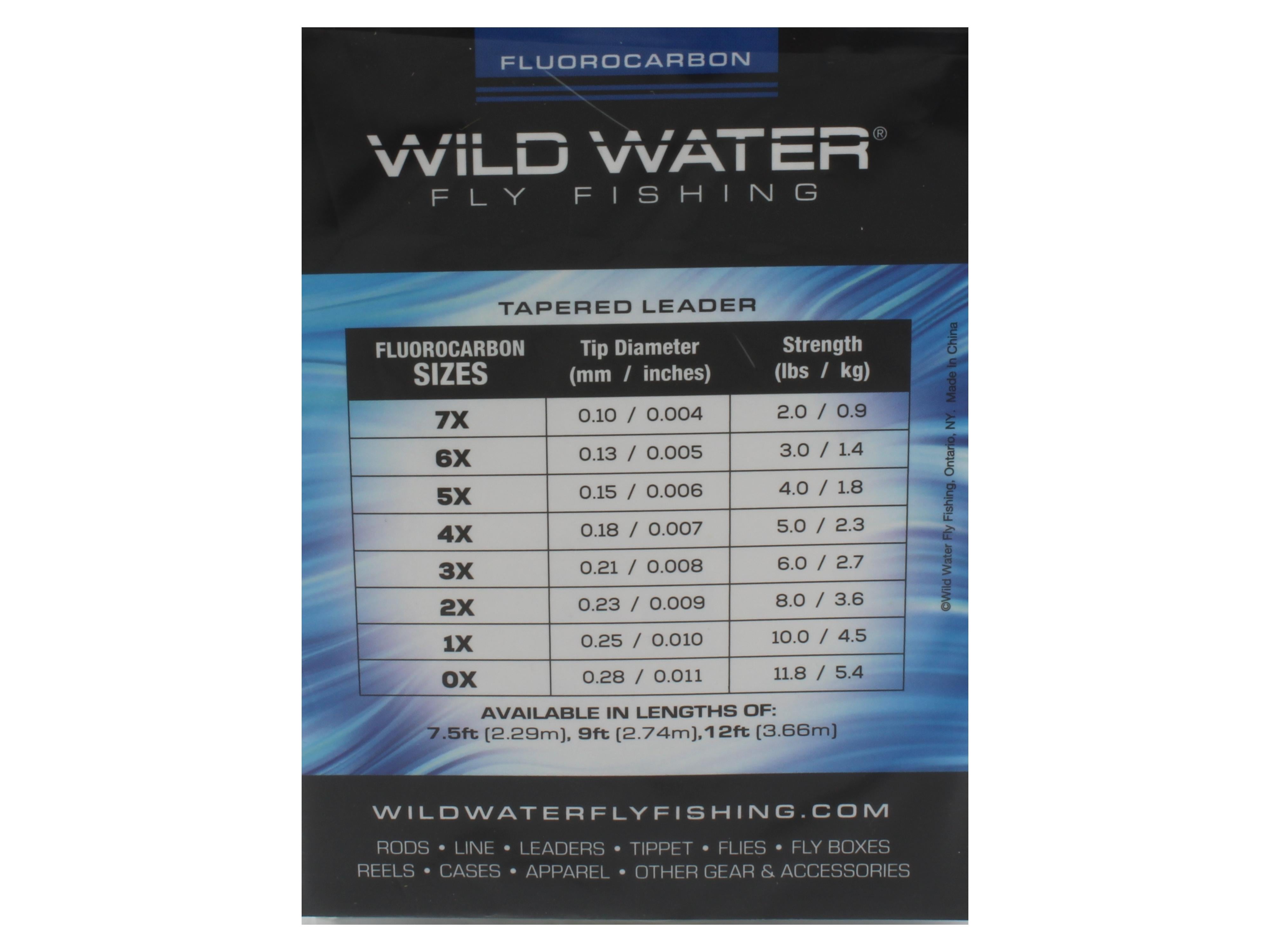 Wild Water Fly Fishing Fluorocarbon Leader 2X, 9', 3 Pack