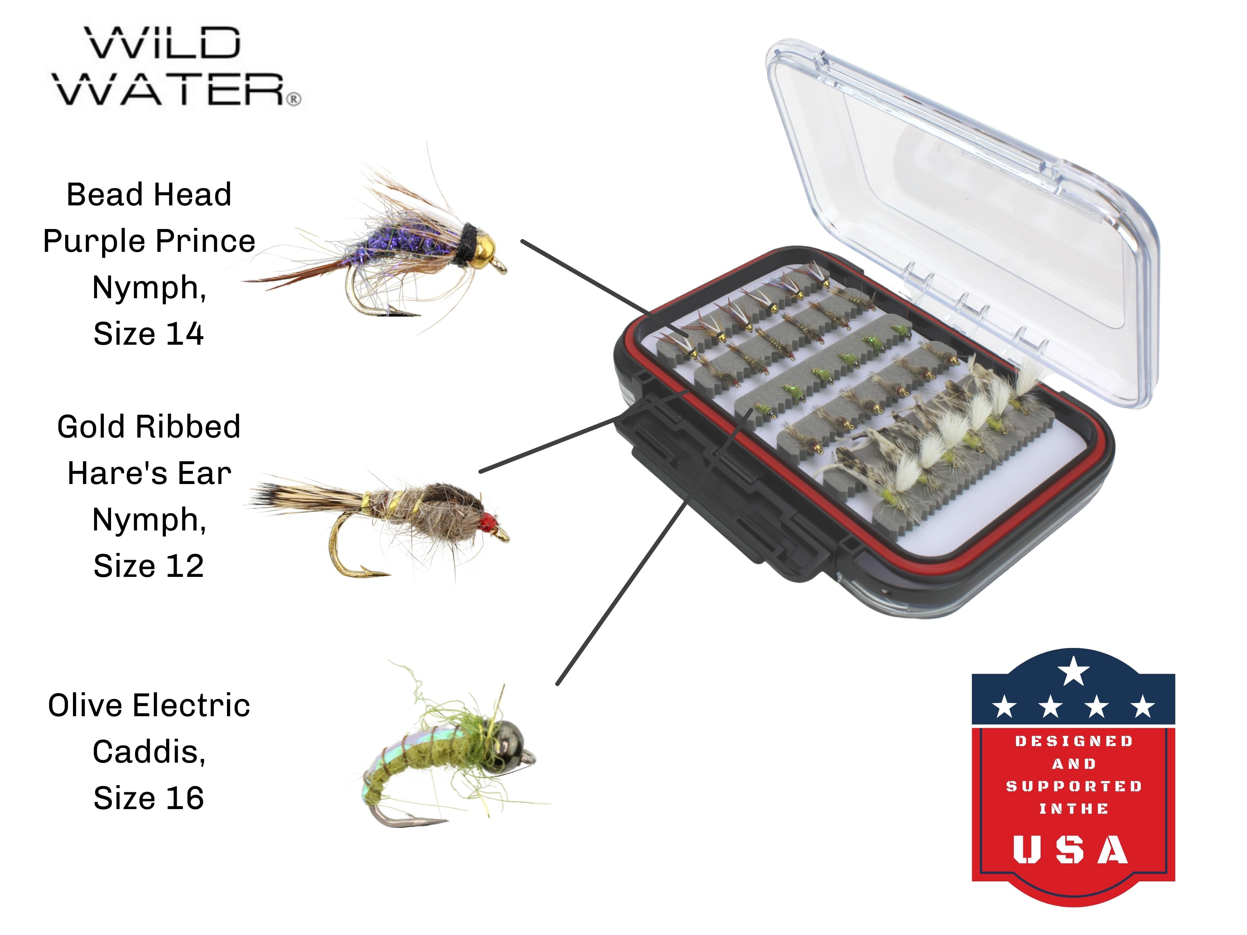 Wild Water Dry and Nymph Assortment, 66 Flies with Large Fly Box