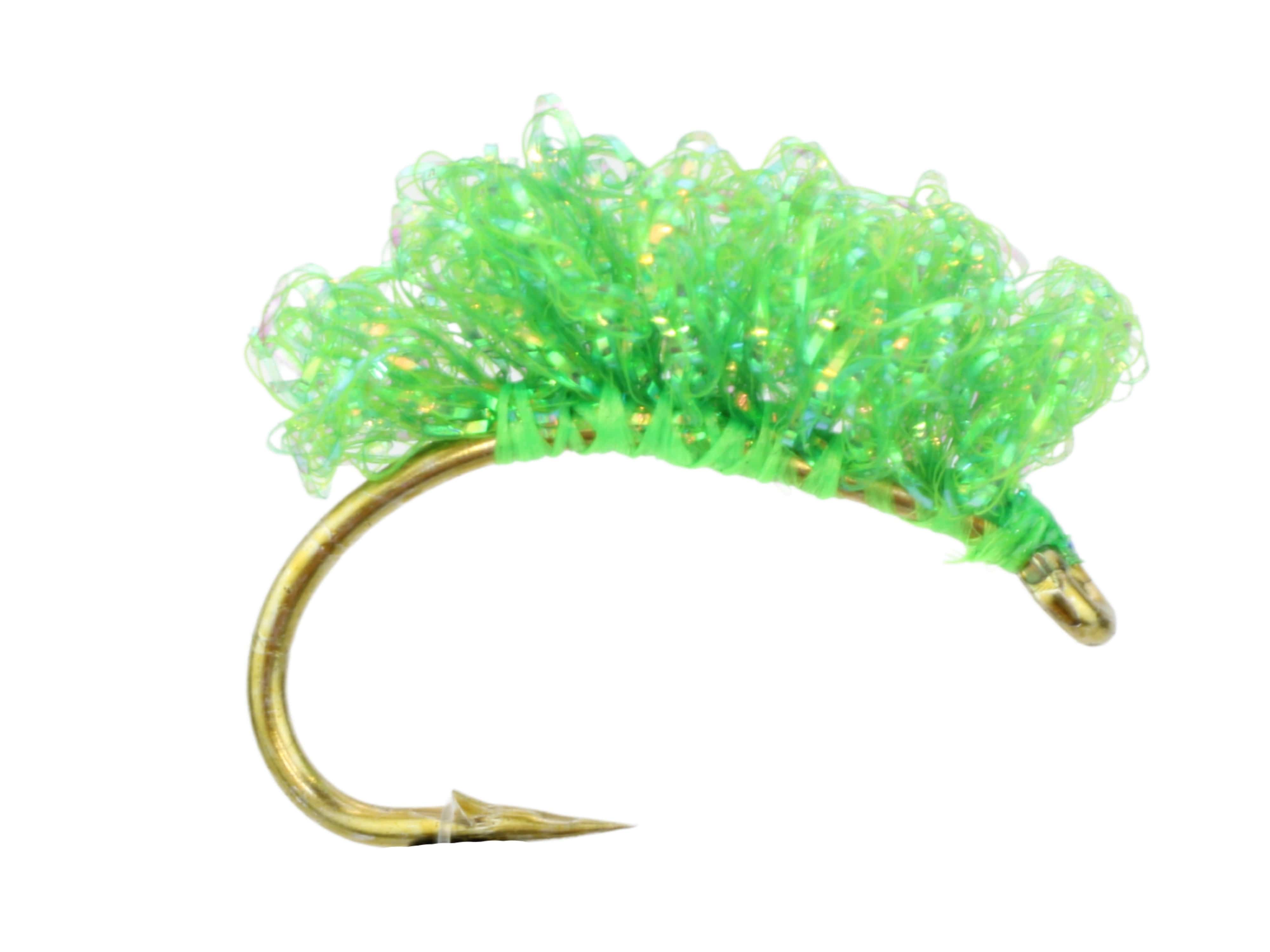 Wild Water Fly Fishing Steelhead Sucker Spawn, Metallic Green, Size 6, Qty. 4