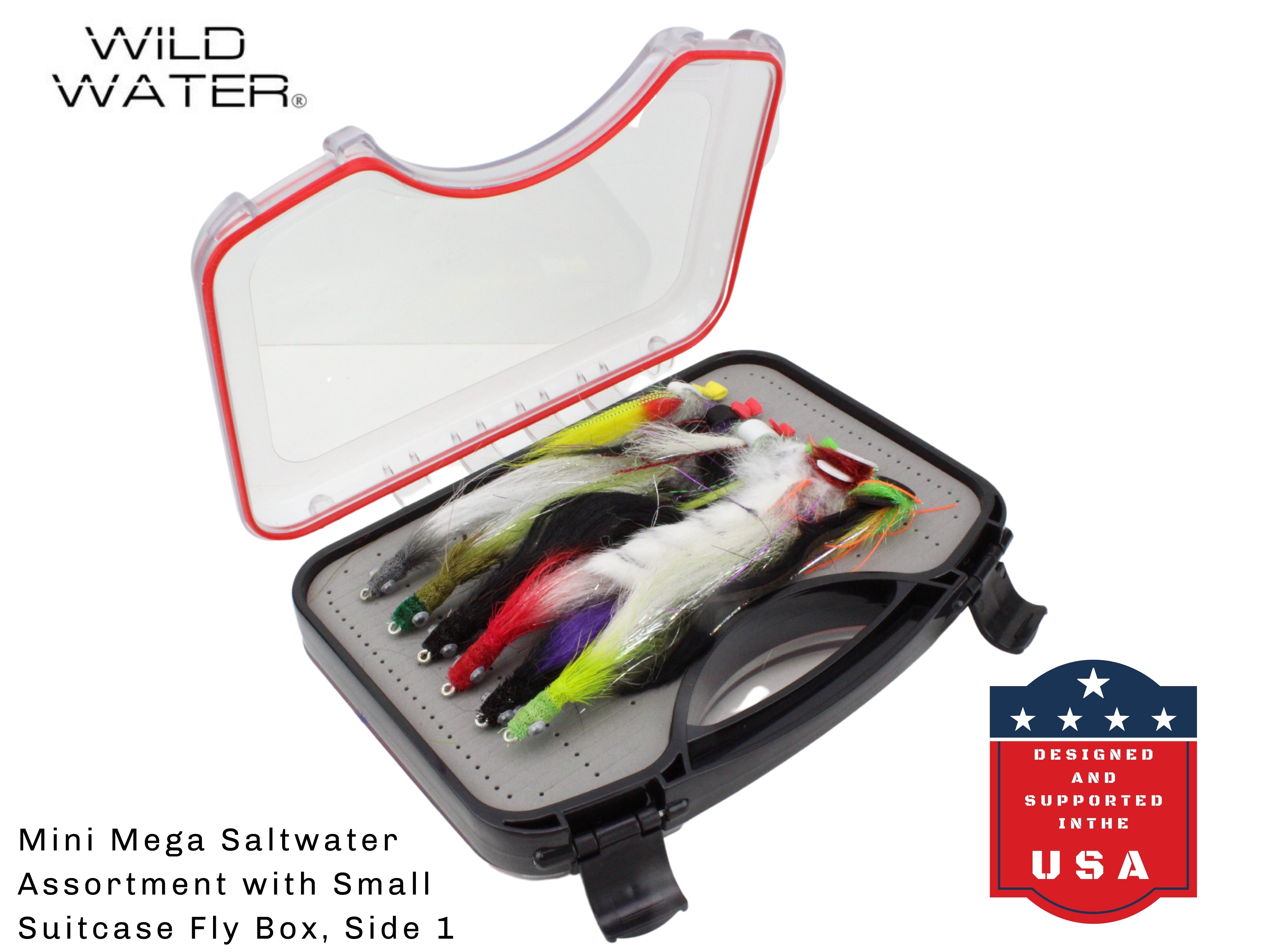 Wild Water Mini Mega Freshwater/Saltwater Assortment, 30 Flies with Wild Water's Small Fly Suitcase