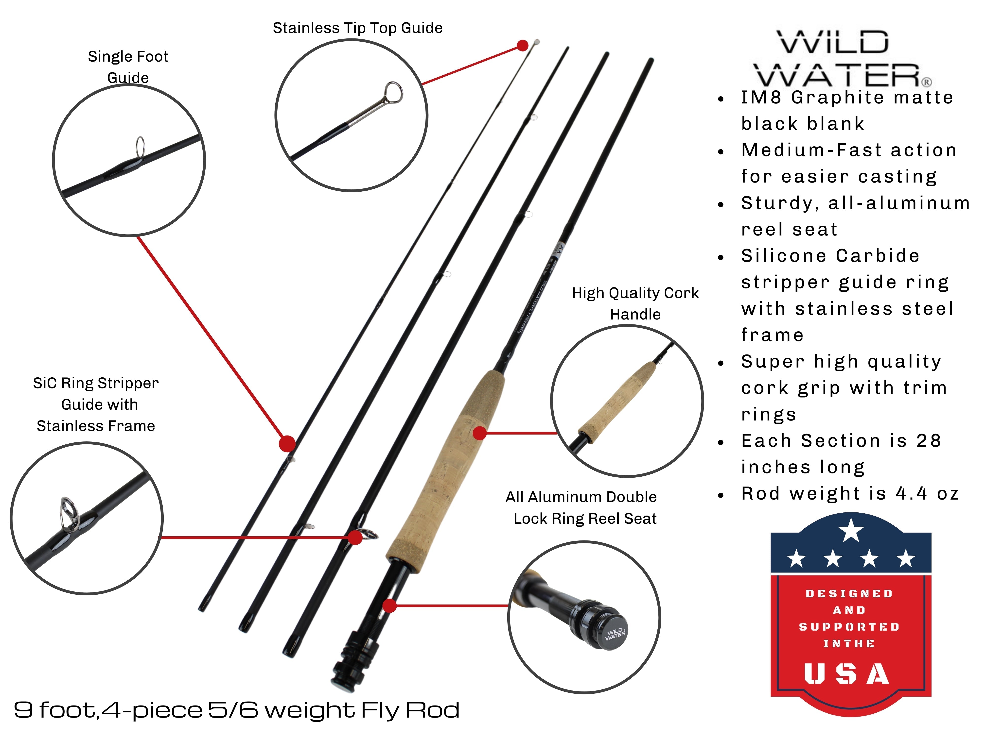 Wild Water Fly Fishing Combo for Panfish and Bass, 9 ft 5/6 wt Rod