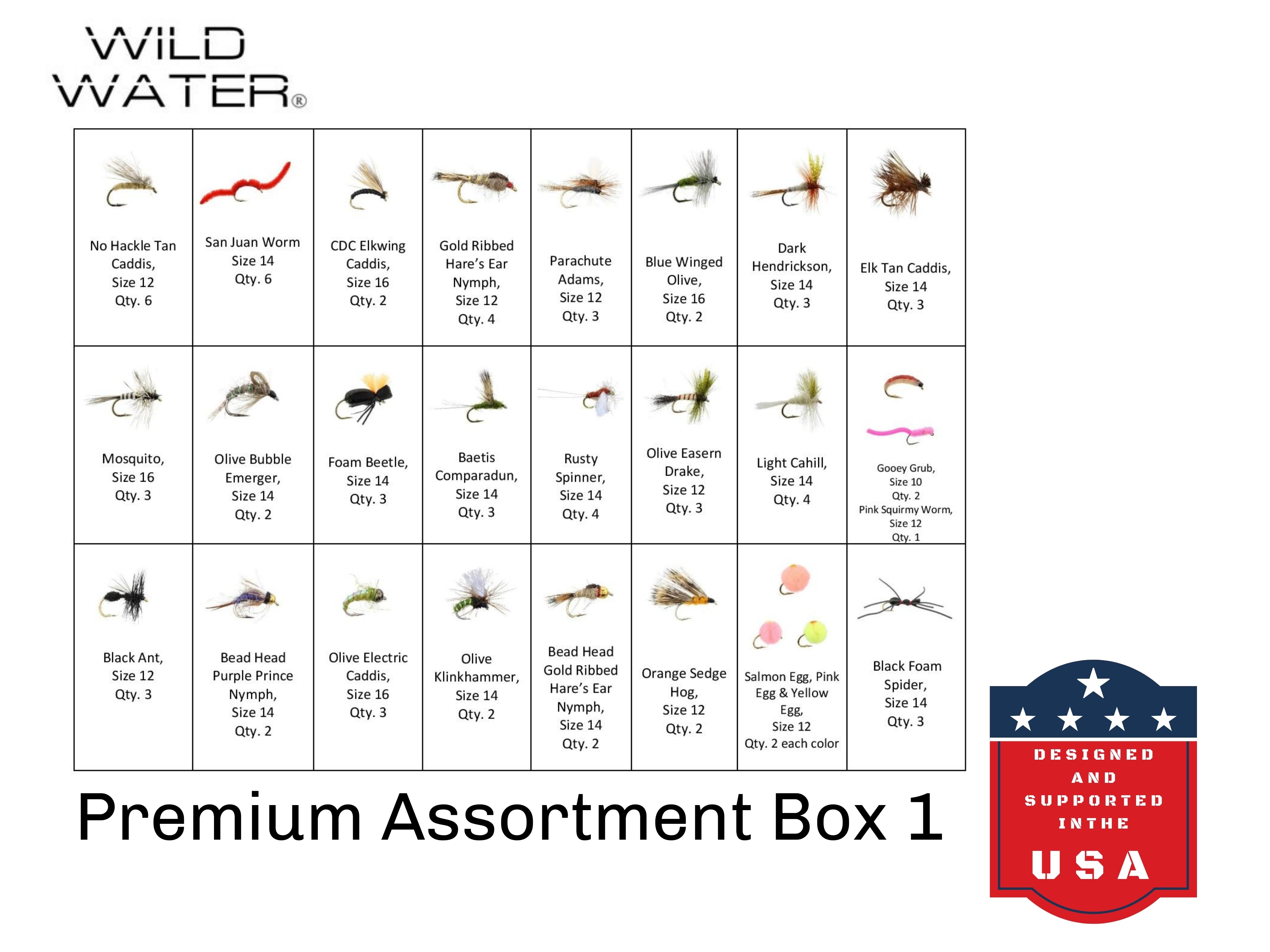 Wild Water Premium Fly Assortment, 123 Flies with 2 Clear Fly Boxes