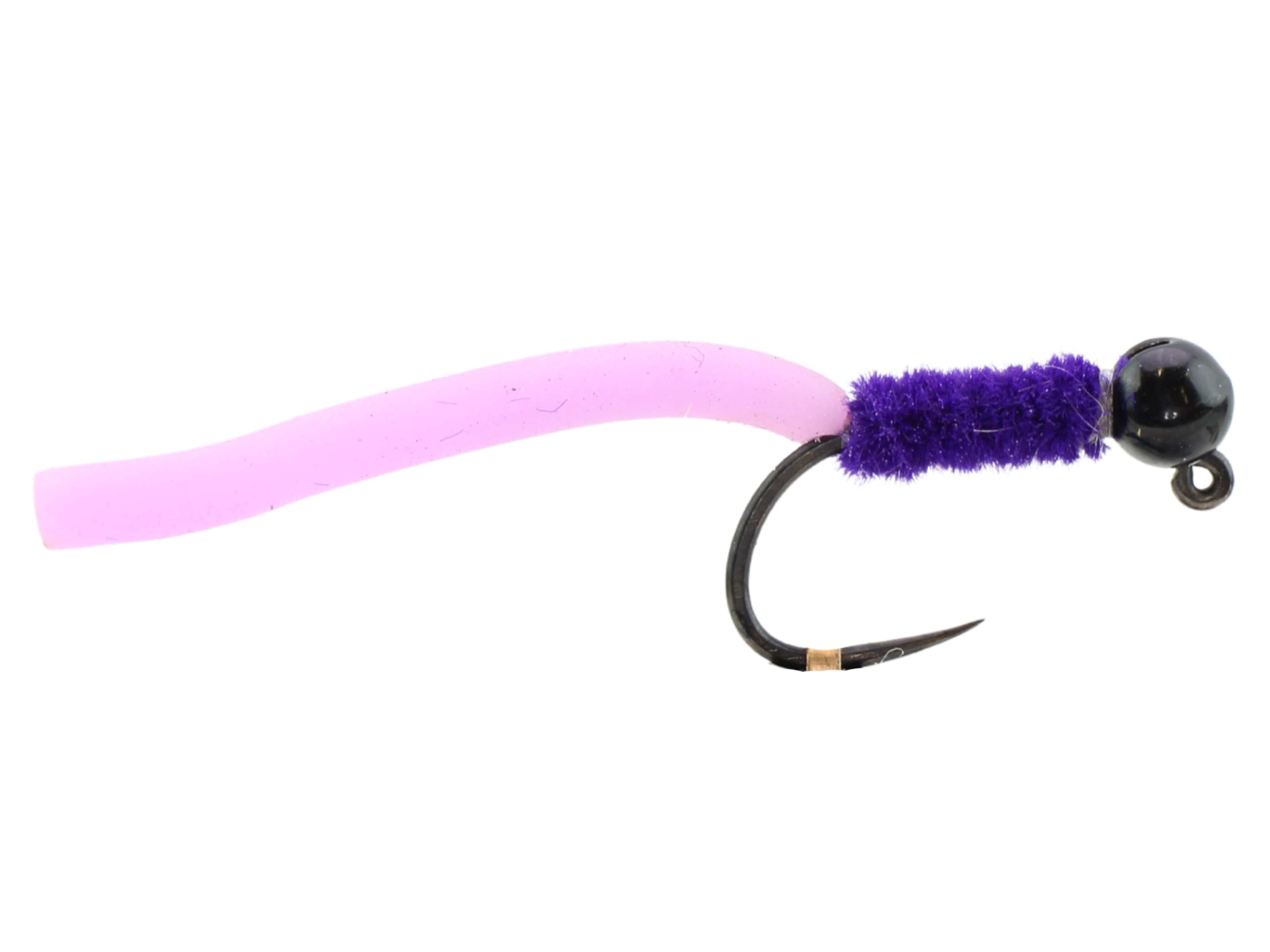 Wild Water Fly Fishing Tungsten Bead Head Purple Squirmy Worm, Size 12, Qty. 6