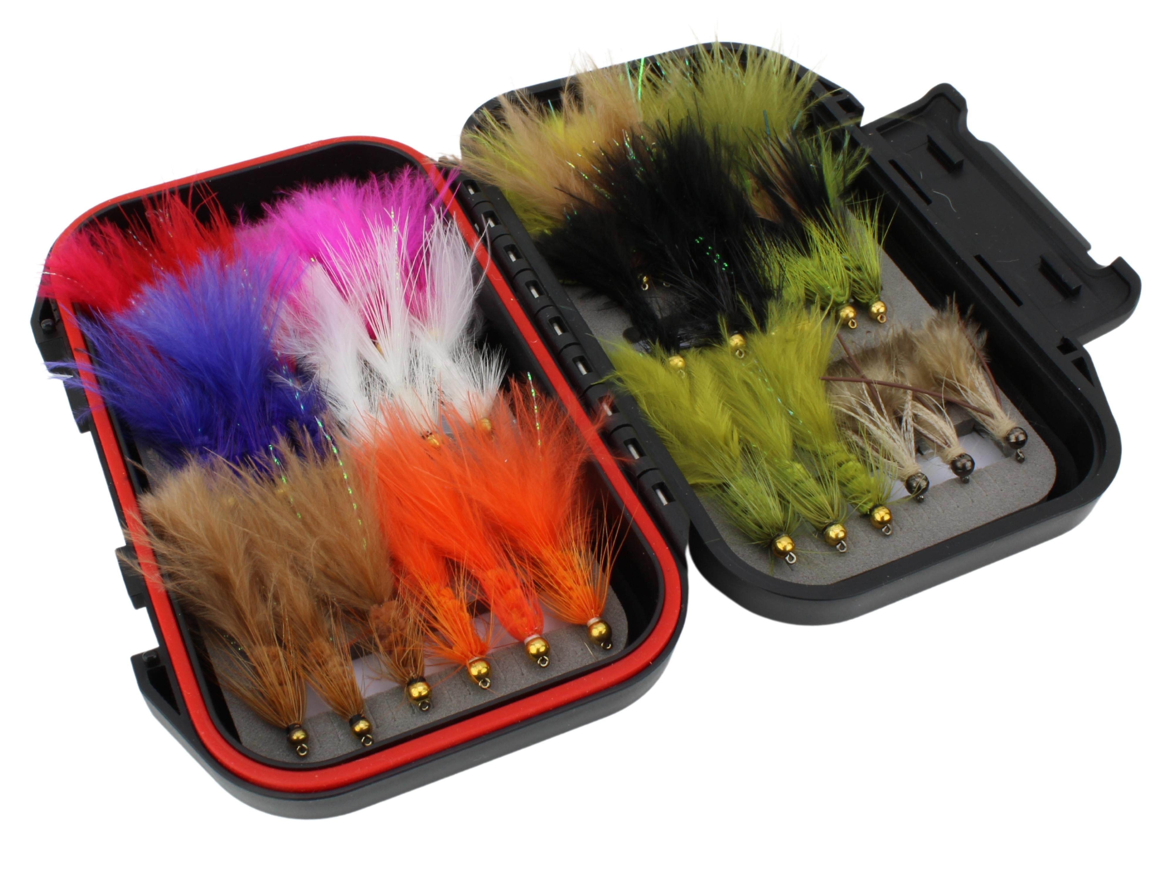 Wild Water Wooly Bugger Fly Assortment, 36 Flies with Small Fly Box