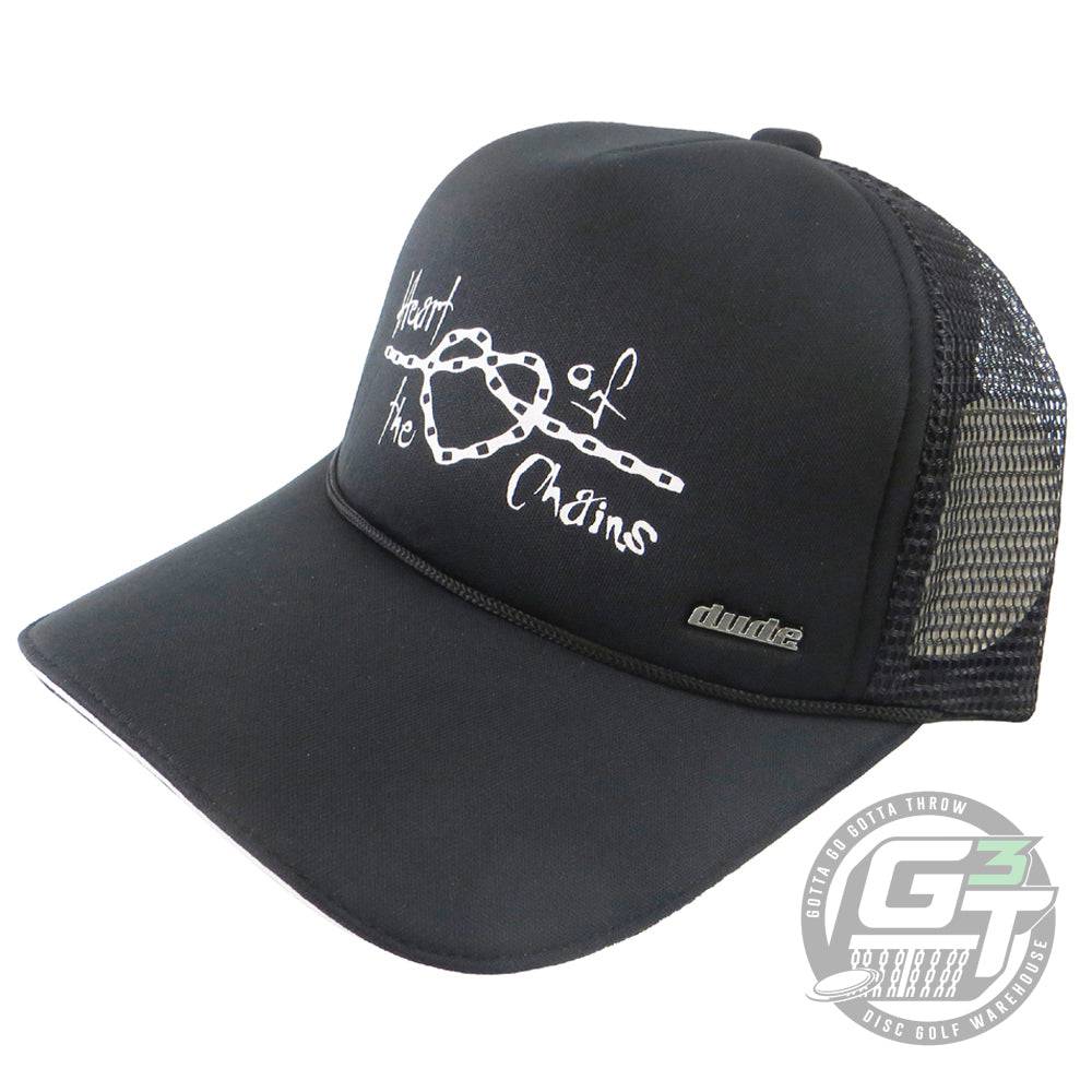 DUDE Kona Panis Heart of the Chains Trucker Cap Adjustable Mesh Disc Golf Hat - Black - S/M - Gotta Go Gotta Throw